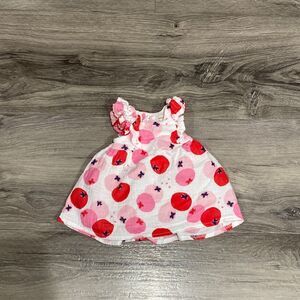 C8 Catimini Cute Ruffle Pink Red Tomato Print Soft Cotton Mini Dress Size 1 Mont